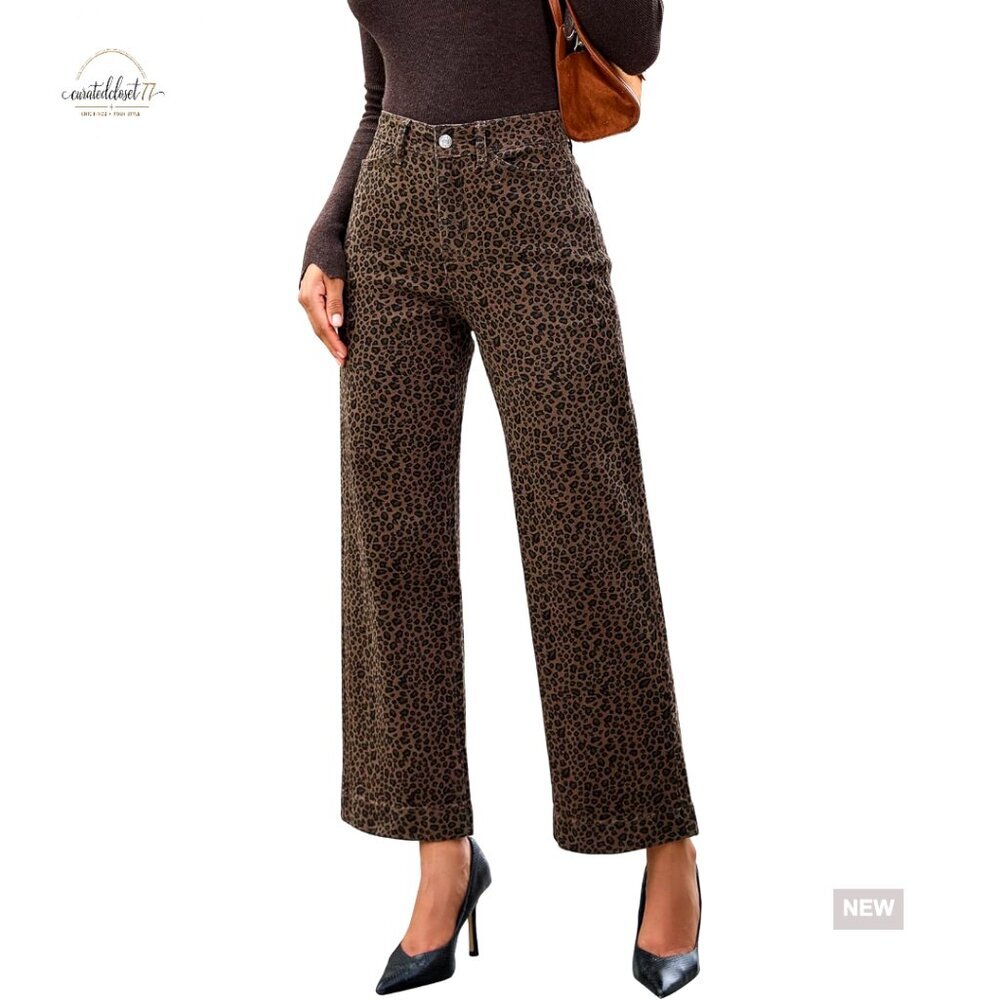 High Waisted Wide Leg Jeans Stretchy Denim Ankle Length with Pockets